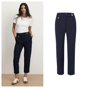 Veronica Beard Renzo Slim Leg Cropped Flop Pocket Pant in Navy and Gold